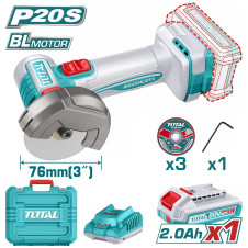 TOTAL ΕΠΑΓΓ. ΣΕΤ MINI ΓΩΝΙΑΚΟΣ ΤΡΟΧΟΣ ΜΠΑΤ. Li-ion 20V / 76mm / 2Ah / 1 ΜΠΑΤ BL Motor (TAGLI207625E) TOTAL