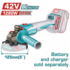 TOTAL ΕΠΑΓΓ. ΓΩΝΙΑΚΟΣ ΤΡΟΧΟΣ ΜΠΑΤ. Li-ion 42V / 125mm ΧΩΡΙΣ ΜΠΑΤ & ΦΟΡΤΙΣΤΗ BL Motor (TAGLI4128120E) TOTAL