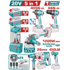 TOTAL ΕΠΑΓΓ. ΣΕΤ 5τεμ ΕΡΓΑΛΕΙΩΝ ΜΠΑΤ. Li-ion 20V / 4Ah / 2 ΜΠΑΤΑΡΙΕΣ (TCKLI20595E) TOTAL