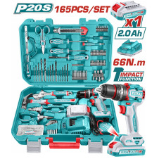 TOTAL ΕΠΑΓΓ. ΣΕΤ ΔΡΑΠ/ΒΙΔΟ ΚΡΟΥΣΤΙΚΟ ΜΠΑΤ. Li-ion 20V/2Ah/66Nm/1 ΜΠΑΤ BL Motor 165ΤΕΜ (THKTHP11652E) TOTAL