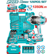 TOTAL ΕΠΑΓΓ. ΣΕΤ ΜΠΟΥΛΟΝΟΚΛΕΙΔΟ ΜΠΑΤ. Li-ion 20V / 1350Nm / 5Ah / 1 ΜΠΑΤ 126ΤΕΜ (THKTHP31262) TOTAL