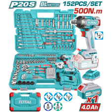 TOTAL ΕΠΑΓΓ. ΣΕΤ ΜΠΟΥΛΟΝΟΚΛΕΙΔΟ ΜΠΑΤ. Li-ion 20V / 500Nm / 4Ah / 1 ΜΠΑΤ 152ΤΕΜ (THKTHP31522) TOTAL