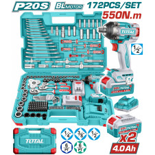 TOTAL ΕΠΑΓΓ. ΣΕΤ ΜΠΟΥΛΟΝΟΚΛΕΙΔΟ ΜΠΑΤ. Li-ion 20V / 550Nm / 4Ah / 2 ΜΠΑΤ 172ΤΕΜ (THKTHP41728E) TOTAL