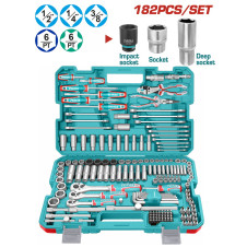 TOTAL ΕΠΑΓΓ. ΚΑΣΕΤΙΝΑ ΚΑΡΥΔΑΚΙΑ 1/4"-3/8"-1/2" & ΕΡΓΑΛΕΙΑ ΧΕΙΡΟΣ 182ΤΕΜ (THKTHP61827) TOTAL