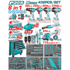 TOTAL ΕΠΑΓΓ. ΕΡΓΑΛΕΙΟΦΟΡΟΣ ΜΕ 20V 6 in1 ΕΡΓΑΛΕΙΑ & 436ΤΕΜ ΕΡΓΑΛΕΙΑ-ΕΞΑΡΤΗΜΑΤΑ (THPTCS84362E) TOTAL
