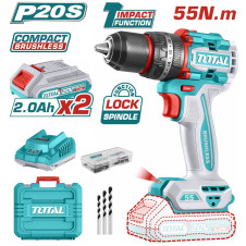 TOTAL ΕΠΑΓΓ. ΔΡΑΠ/ΒΙΔΟ ΚΡΟΥΣΤΙΚΟ ΜΠΑΤ. Li-ion 20V / 2Ah / 55Nm / 2 ΜΠΑΤ BL Motor (TIDLI20558E) TOTAL