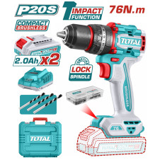 TOTAL ΕΠΑΓΓ. ΔΡΑΠ/ΒΙΔΟ ΚΡΟΥΣΤΙΚΟ ΜΠΑΤ. Li-ion 20V / 2Ah / 76Nm / 2 ΜΠΑΤ BL Motor (TIDLI20768E) TOTAL