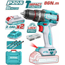 TOTAL ΕΠΑΓΓ. ΔΡΑΠ/ΒΙΔΟ ΚΡΟΥΣΤΙΚΟ ΜΠΑΤ. Li-ion 20V / 2Ah / 86Nm / 2 ΜΠΑΤ BL Motor (TIDLI208687E) TOTAL
