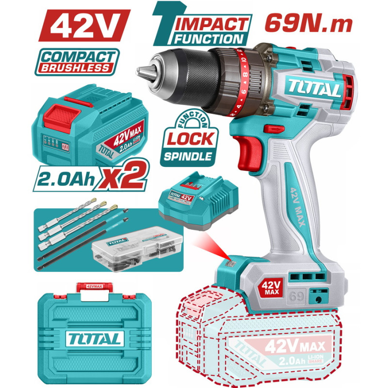 TOTAL ΕΠΑΓΓ. ΔΡΑΠ/ΒΙΔΟ ΚΡΟΥΣΤΙΚΟ ΜΠΑΤ. Li-ion 42V / 2Ah / 69Nm / 2 ΜΠΑΤ BL Motor (TIDLI426982E) TOTAL TOTAL ΕΠΑΓΓ. ΔΡΑΠ/ΒΙΔΟ ΚΡΟΥΣΤΙΚΟ ΜΠΑΤ. Li-ion 42V / 2Ah / 69Nm / 2 ΜΠΑΤ BL Motor (TIDLI426982E) TOTAL