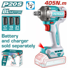 TOTAL ΕΠΑΓΓ. ΜΠΟΥΛΟΝΟΚΛΕΙΔΟ ΜΠΑΤ. Li-ion 20V / 405Nm ΧΩΡΙΣ ΜΠΑΤΑΡΙΑ & ΦΟΡΤΙΣΤΗ BL Motor (TIWLI20451) TOTAL