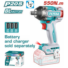 TOTAL ΕΠΑΓΓ. ΜΠΟΥΛΟΝΟΚΛΕΙΔΟ ΜΠΑΤ. Li-ion 20V / 550Nm ΧΩΡΙΣ ΜΠΑΤΑΡΙΑ & ΦΟΡΤΙΣΤΗ BL Motor (TIWLI20551) TOTAL