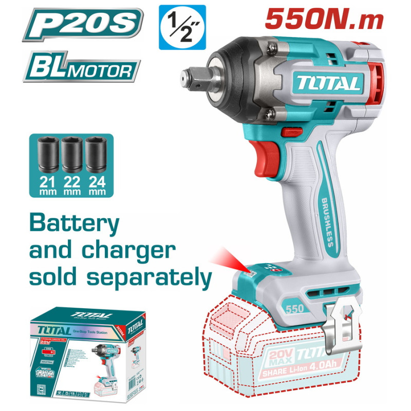 TOTAL ΕΠΑΓΓ. ΜΠΟΥΛΟΝΟΚΛΕΙΔΟ ΜΠΑΤ. Li-ion 20V / 550Nm ΧΩΡΙΣ ΜΠΑΤΑΡΙΑ & ΦΟΡΤΙΣΤΗ BL Motor (TIWLI20551) TOTAL TOTAL ΕΠΑΓΓ. ΜΠΟΥΛΟΝΟΚΛΕΙΔΟ ΜΠΑΤ. Li-ion 20V / 550Nm ΧΩΡΙΣ ΜΠΑΤΑΡΙΑ & ΦΟΡΤΙΣΤΗ BL Motor (TIWLI20551) TOTAL