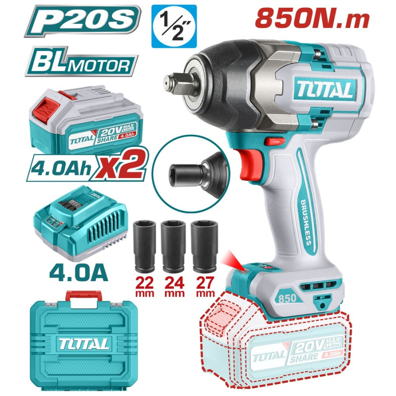 TOTAL ΕΠΑΓΓ. ΜΠΟΥΛΟΝΟΚΛΕΙΔΟ ΜΠΑΤ. Li-ion 20V / 4Ah / 850Nm / 2 ΜΠΑΤΑΡΙΕΣ (TIWLI2085) TOTAL TOTAL ΕΠΑΓΓ. ΜΠΟΥΛΟΝΟΚΛΕΙΔΟ ΜΠΑΤ. Li-ion 20V / 4Ah / 850Nm / 2 ΜΠΑΤΑΡΙΕΣ (TIWLI2085) TOTAL