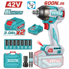 TOTAL ΕΠΑΓΓ. ΜΠΟΥΛΟΝΟΚΛΕΙΔΟ ΜΠΑΤ. Li-ion 42V / 2Ah / 600Nm / 2 ΜΠΑΤ BL Motor (TIWLI42602E) TOTAL