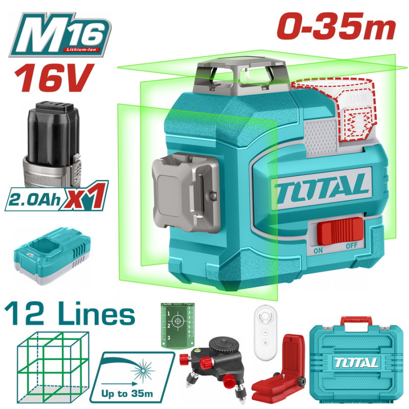 TOTAL ΕΠΑΓΓ. ΑΛΦΑΔΙ LASER 3D ΜΠΑΤ. Li-ion 16V / 0-35m ΠΡΑΣΙΝΕΣ ΑΚΤΙΝΕΣ 12 Lines (TLL301201E) TOTAL TOTAL ΕΠΑΓΓ. ΑΛΦΑΔΙ LASER 3D ΜΠΑΤ. Li-ion 16V / 0-35m ΠΡΑΣΙΝΕΣ ΑΚΤΙΝΕΣ 12 Lines (TLL301201E) TOTAL