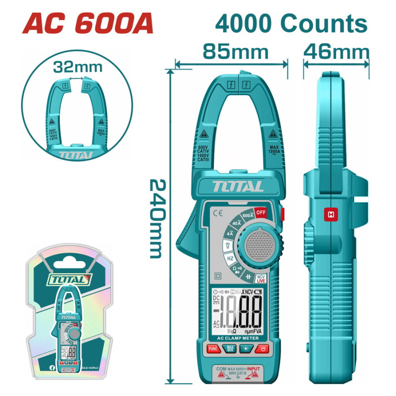 TOTAL ΕΠΑΓΓ. ΑΜΠΕΡΟΤΣΙΜΠΙΔΑ ΨΗΦΙΑΚΗ 600Α AC/DC True RMS (TMT766001) TOTAL TOTAL ΕΠΑΓΓ. ΑΜΠΕΡΟΤΣΙΜΠΙΔΑ ΨΗΦΙΑΚΗ 600Α AC/DC True RMS (TMT766001) TOTAL