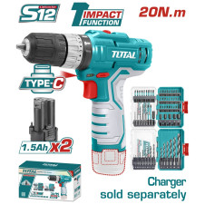 TOTAL ΕΠΑΓΓ. ΔΡΑΠ/ΒΙΔΟ ΚΡΟΥΣΤΙΚΟ ΜΠΑΤ. Li-ion 12V / 1.5Ah / 20Nm / 2 ΜΠΑΤ Type-C (TOSLI241197E) TOTAL