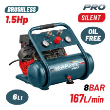 Bormann Bat5006 Αεροσυμπιεστής Μονομπλόκ,Oil Free,Silent,Brushless,1.5Hp,6L,167L/Min BAT5006 BORMANN Pro (085980)