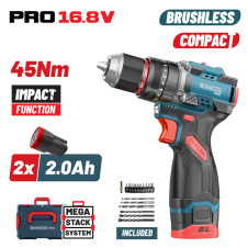 Bormann Pro Bbp1645X22Ca Δραπανοκατσάβιδο Κρουστικό Compact,Brushless Mπαταρίας 2X2Ah,45Nm BBP1645X22CA BORMANN Pro (085102)