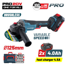 Bormann Pro Bbp3651X44Ca Γωνιακός Τροχός Brushless Ρυθμιζόμενος 20V, 3000/5400/8000Rpm, 2X4.0Ah BBP3651X44CA BORMANN Pro (084907)
