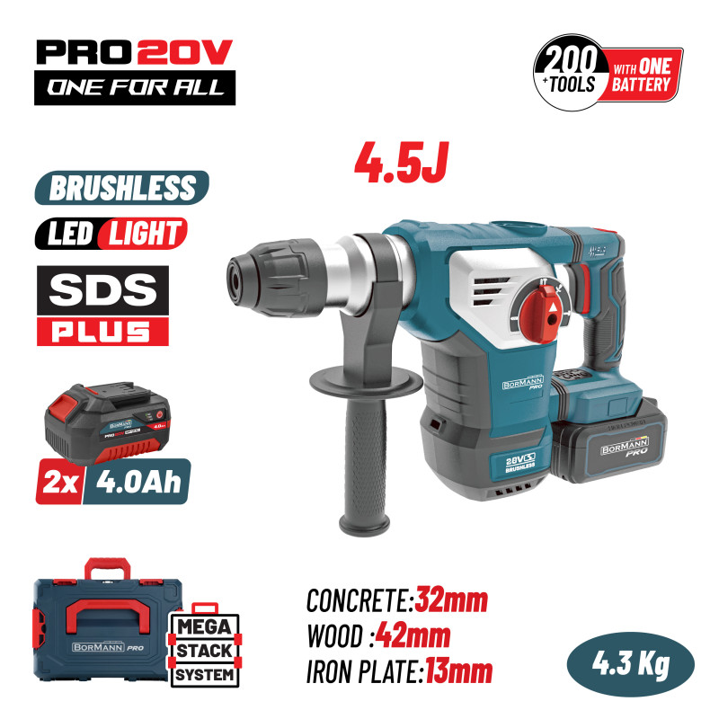 Bormann Pro Bbp5337X44Ca Πνευματικό Σκαπτικό Μπαταρίας Sds-Plus Brushless 20V,4.5J,0-760Rpm BBP5337X44CA BORMANN Pro (088950) Bormann Pro Bbp5337X44Ca Πνευματικό Σκαπτικό Μπαταρίας Sds-Plus Brushless 20V,4.5J,0-760Rpm BBP5337X44CA BORMANN Pro (088950)