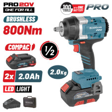 Bormann Pro Bbp5386X22C Μπουλονόκλειδο Brushless Mπαταρίας 20V,Li-Ion,2X2Ah,800Nm & Βαλίτσα BBP5386X22C BORMANN Pro (084938)