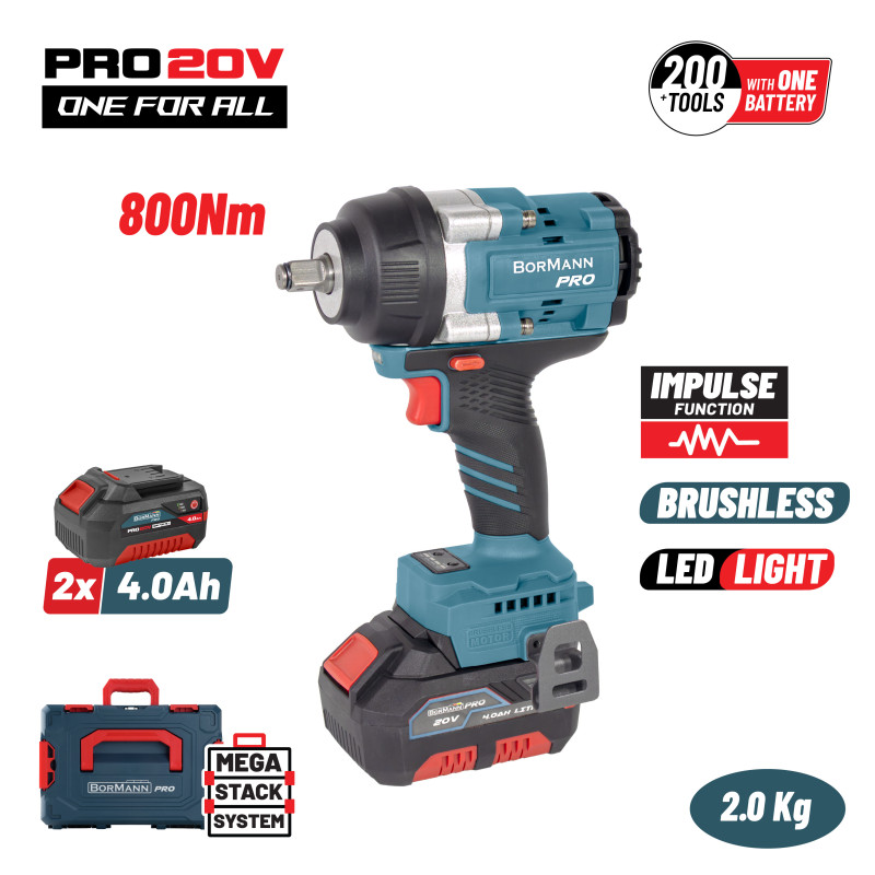 Bormann Pro Bbp5388X44Cα Μπουλονόκλειδο Brushless Mπαταρίας 20V, Li-Ion, 2X4Ah, 800Nm & Βαλίτσα BBP5388X44CΑ BORMANN Pro (088585) Bormann Pro Bbp5388X44Cα Μπουλονόκλειδο Brushless Mπαταρίας 20V, Li-Ion, 2X4Ah, 800Nm & Βαλίτσα BBP5388X44CΑ BORMANN Pro (088585)