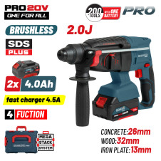 Bormann Pro Bbp5416X44Ca Πνευματικό Σκαπτικό Μπαταρίας Sds-Plus Brushless 20V,2J,0-1200Rpm,2X4Ah BBP5416X44CA BORMANN Pro (085676)