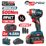 Bormann Pro Bbp5422X44Ca Μπουλονόκλειδο Compact Brushless Mπαταρίας 20V Li-Ion, 500Nm, 2X4Αh,Βαλίτσα BBP5422X44CA BORMANN Pro (083245)