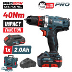 Bormann Pro Bbp5446X2 Δραπαν/Βιδο Κρουστικό 20V, 1X2Ah, Li-Ion, 40Nm, 2 Ταχύτητες BBP5446X2 BORMANN Pro (083597)