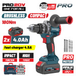 Bormann Pro Bbp5461X44Ca Δραπανοκατσάβιδο Κρουστικό, Compact, Brushless Mπαταρίας 20V,Li-Ion,2X4.0Ah BBP5461X44CA BORMANN Pro (085201)