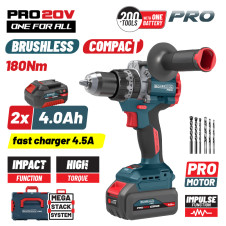 Bormann Pro Bbp5461X44Ca Δραπανοκατσάβιδο Κρουστικό, Compact, Brushless Mπαταρίας 20V,Li-Ion,2X4.0Ah BBP5461X44CA BORMANN Pro (085201)