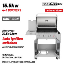 Bormann Elite Bbq7041 Ψησταριά Υγραερίου Legend 4+1 Εστιών Με Μαντεμένια Σχάρα Luxury Type BBQ7041 BORMANN ELITE (084228)