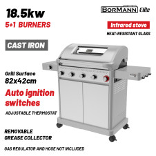 Bormann Elite Bbq7051 Ψησταριά Υγραερίου Legend 5+1 Εστιών Με Μαντεμένια Σχάρα Luxury Type BBQ7051 BORMANN ELITE (084235)