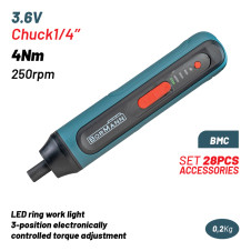 Bormann Bcd1051Ca Κατσαβίδι Μπαταρίας 3.6V,Li-Ion,4Nm,250Rpm,3 Θέσεις Ροπής,Led,Bmc,Σετ 28 Αξεσουάρ BCD1051CA BORMANN (086482)