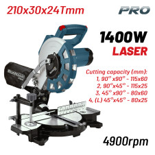 Bormann Pro Bdx2135 Φαλτσοπρίονο Φ210X30Mm 24T,1400W,4900Rpm,Laser BDX2135 BORMANN Pro (083894)