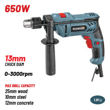 Bormann Pro Bid6510 Δράπανο Κρουστικό 650W, 0-3000Rpm,Τσοκ 13Mm BID6510 BORMANN (086253)
