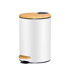 Bormann Btw9036 Μεταλλικό Καλαθάκι Μπάνιου Λευκό Με Ξύλινο Καπάκι 5L,Μηχανισμός Αργού Κλεισίματος BTW9036 BORMANN (061540)