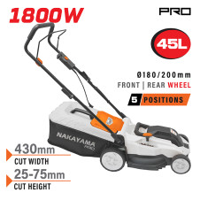 Nakayama Em4021 Χλοοκοπτική Ηλεκτρική 1800W, Κοπή 43Cm, Κάδος 45L, Ρύθμιση 5 Θέσεων (25-75Mm) EM4021 NAKAYAMA PRO (084372)