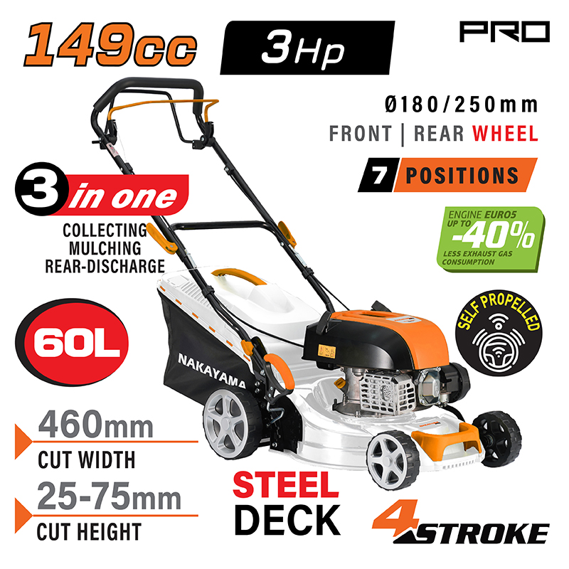 Nakayama Pro Pm5465 Χλοοκοπτική Βενζίνης Αυτοκινούμενη,149Cc, Πλάτος Κοπής 46Cm, Κάδος 60L PM5465 NAKAYAMA PRO (084082) Nakayama Pro Pm5465 Χλοοκοπτική Βενζίνης Αυτοκινούμενη,149Cc, Πλάτος Κοπής 46Cm, Κάδος 60L PM5465 NAKAYAMA PRO (084082)