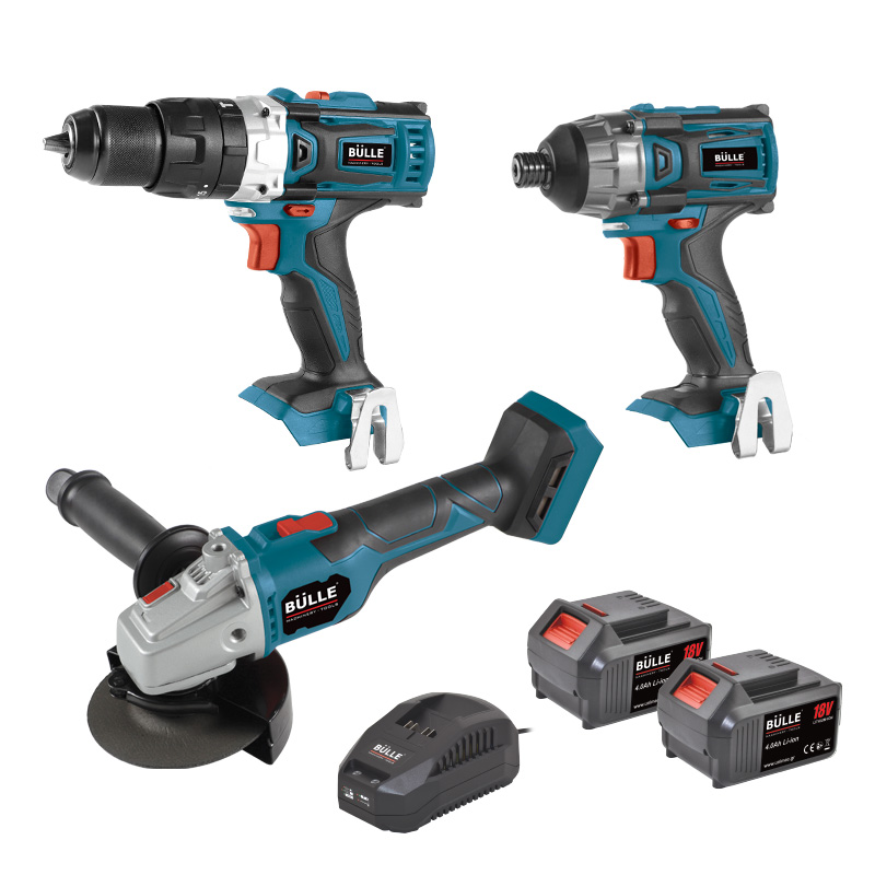 BULLE: 18V BRUSHLESS ΣΕΤ 3 ΕΡΓΑΛΕΙΩΝ: ΔΡΑΠΑΝΟΚΑΤΣΑΒΙΔΟ 60 Nm+ ΠΑΛΜΙΚΟ ΚΑΤΣΑΒΙΔΙ 180 Nm + ΓΩΝΙΑΚΟΣ ΤΡΟΧΟΣ Φ125 mm ΜΕ ΤΑΧΥΦΟΡΤΙΣΤΗ 4.5Α ΚΑΙ 2 ΜΠΑΤΑΡΙΕΣ ΛΙΘΙΟΥ 4Ah - 633357 BULLE: 18V BRUSHLESS ΣΕΤ 3 ΕΡΓΑΛΕΙΩΝ: ΔΡΑΠΑΝΟΚΑΤΣΑΒΙΔΟ 60 Nm+ ΠΑΛΜΙΚΟ ΚΑΤΣΑΒΙΔΙ 180 Nm + ΓΩΝΙΑΚΟΣ ΤΡΟΧΟΣ Φ125 mm ΜΕ ΤΑΧΥΦΟΡΤΙΣΤΗ 4.5Α ΚΑΙ 2 ΜΠΑΤΑΡΙΕΣ ΛΙΘΙΟΥ 4Ah - 633357